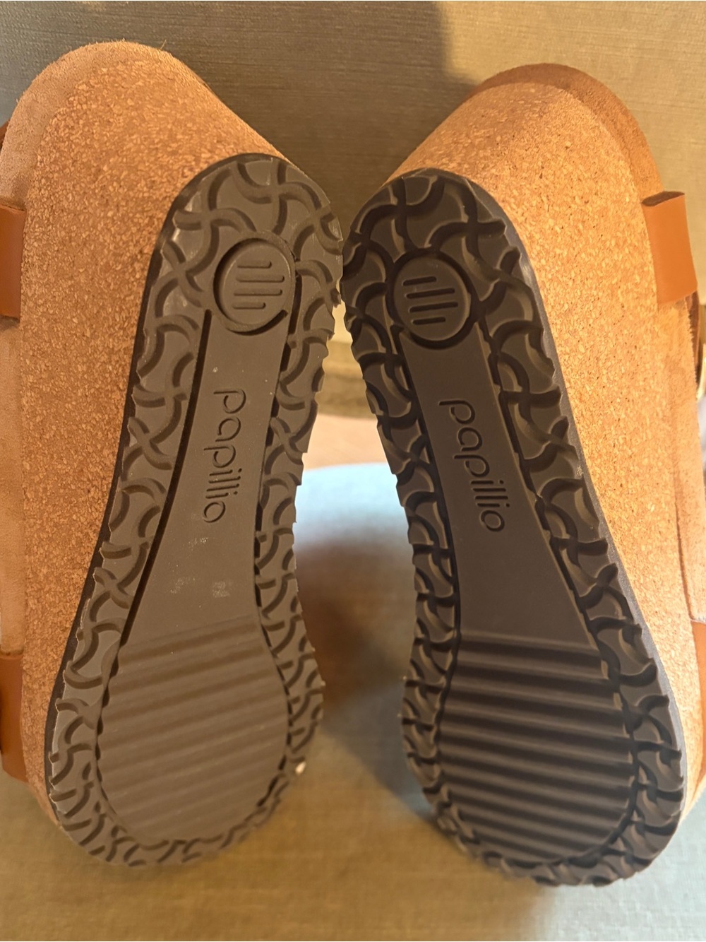 BIRKENSTOCK PAPILLIO NEW $145 SOLEY Leather Wedge Sandals 38/7 Tan - Picture 5 of 5
